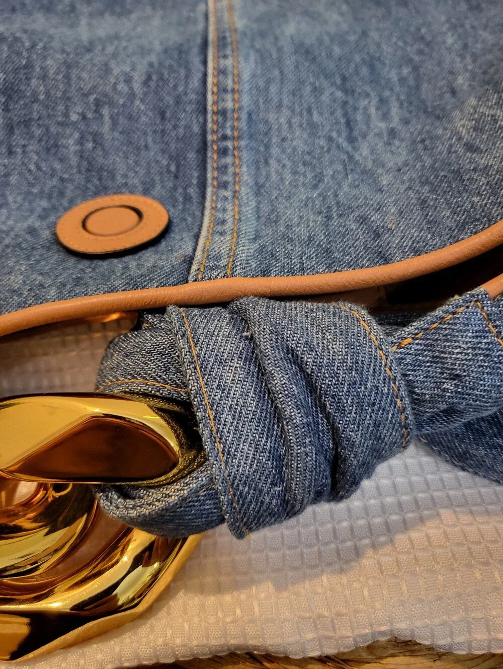 JW Abderson Denim Hobo Bag with Gold Chain Accent